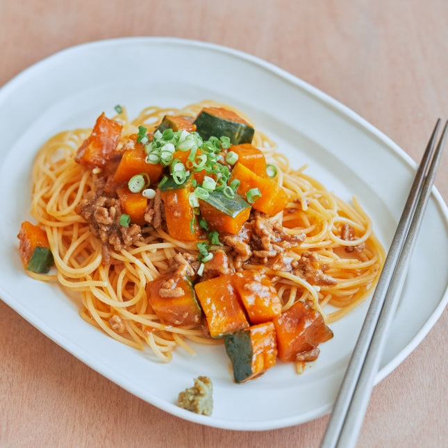 かぼちゃとひき肉のあんかけ和え麺の作り方・レシピ