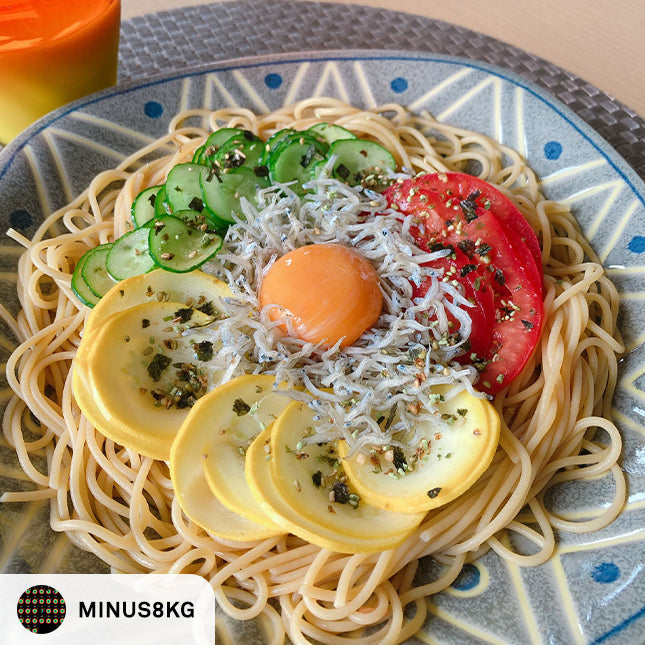 minus8kg レシピ】夏野菜とシラスのたまごかけヌードルの作り方