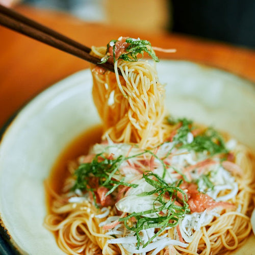 薬味たっぷり梅入り豆そうめんの作り方・レシピ